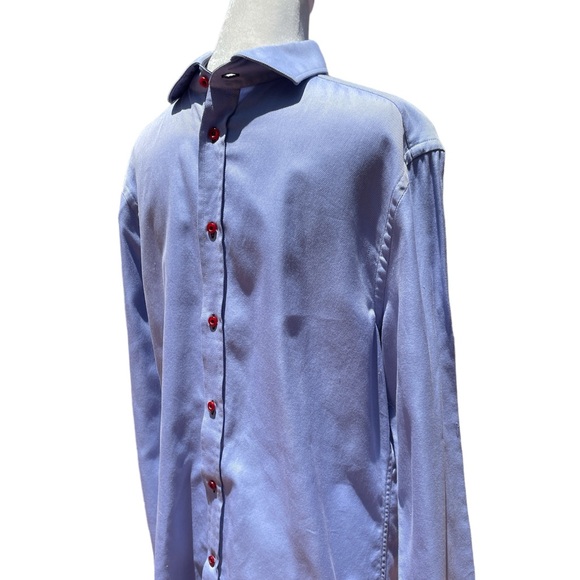H&M Men's Long Sleeve Shirt Blue with Red Buttons Medium - Picture 1 of 11